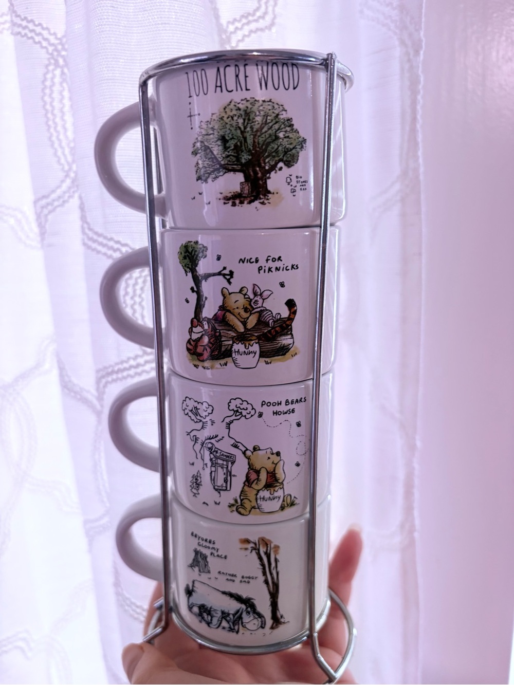 Disney Classic 100 Acre Wood Winnie the Pooh 4 Stack 3oz Mug/EspressoCup In Rack